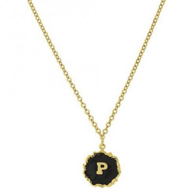 Necklace Gold-Dipped Black Enamel Initial P.JPG